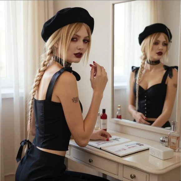 Widow | False Faith Black & White Cropped Bustier Top W/ Ribbon Straps – NWT M - Picture 6 of 6